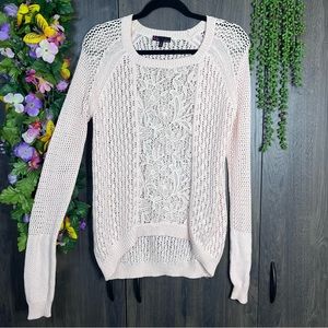 ||🌼3/$30🌼t/o Pale Pink Woven Floral Detailed Sweater Size Small